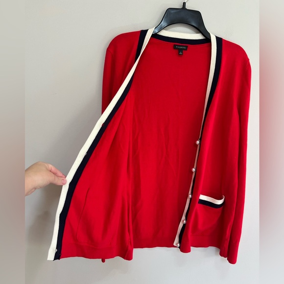 TALBOTS Super Soft Tipped Cardigan Cashmere Blend Pearl Buttons, Red, S - Picture 4 of 9